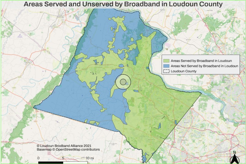 Area served and unserved by broadband in Loudoun County