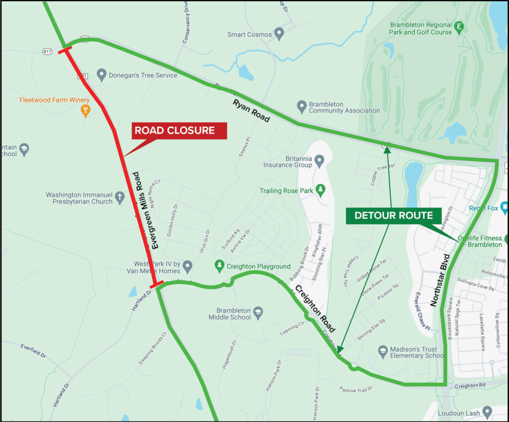 Evergreen Mills Road - Detour Map Beginning March 26 2024